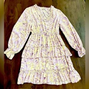 Paani Lux boutique Cream Ruffled Smocked Sundress with Bishop Sleeves,drawstring